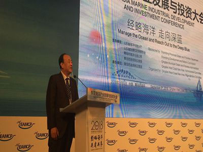 Wang Fei, delivered a speech in Qingdao East Asia Marine Industrial Development and Investment Confer
